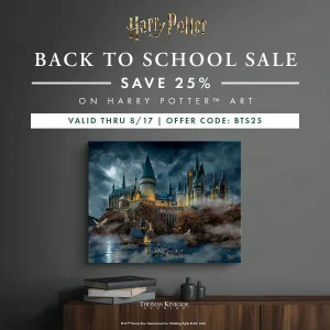 Thomas Kinkade Studios Harry Potter Hogwarts painting advertising Back to School sale.