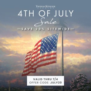 2026 TK 4th of July Promotion image of American flag painting by Thomas Kinkade Studios.