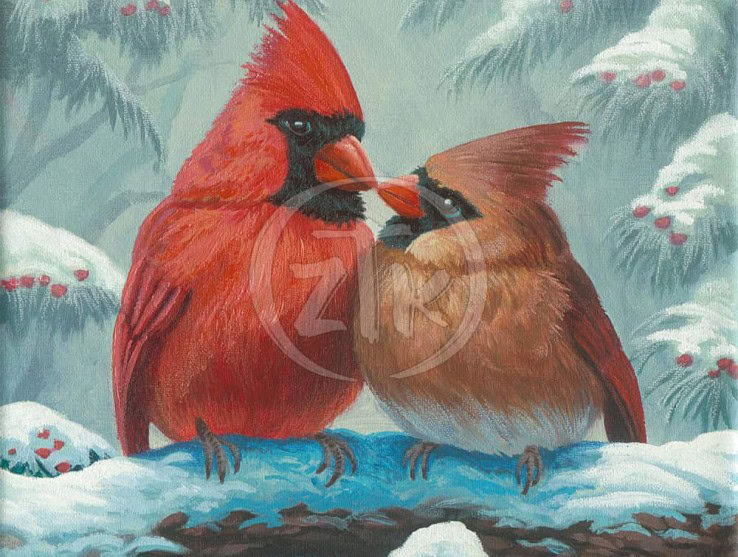 Cardinals In Winter Painting By Zac Kinkade