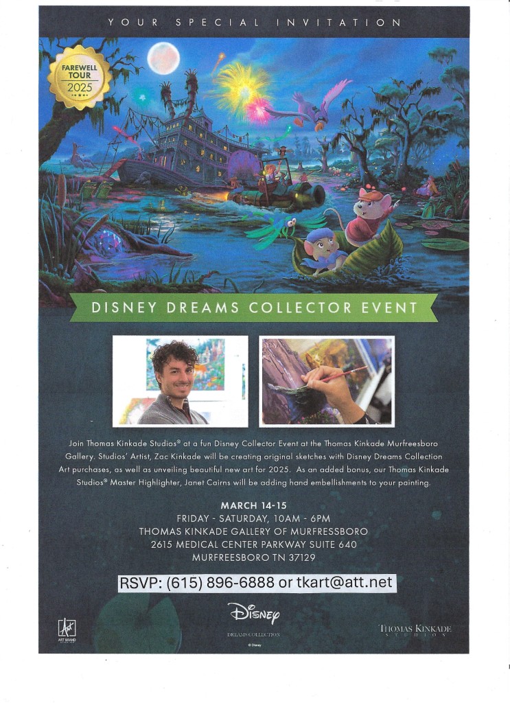 Disney Eblast Revised 030425 &Ndash; Thomas Kinkade Gallery Of Murfreesboro Disney Dream Collectors Event