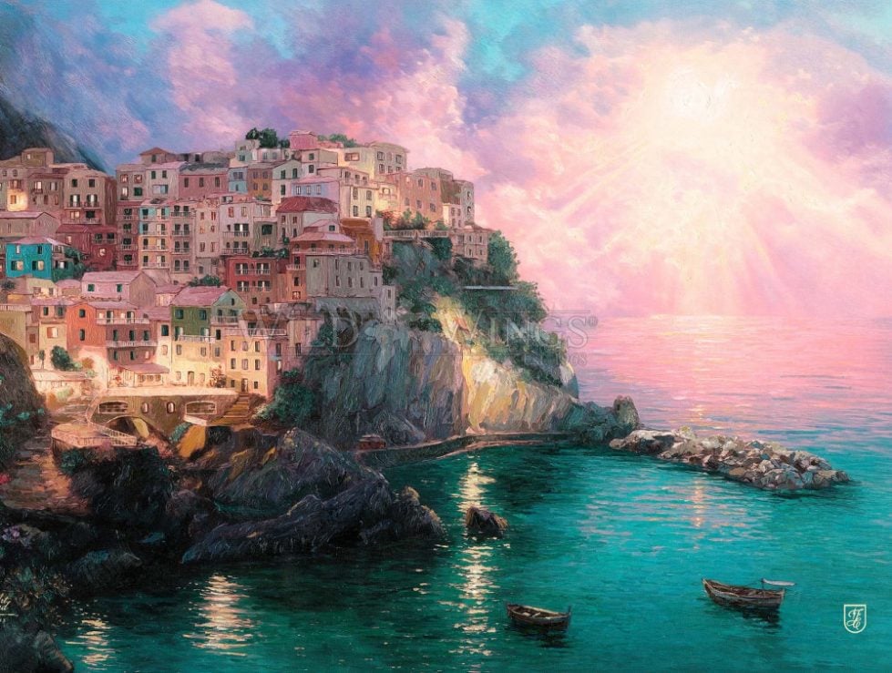 Manarola At Twilight Painting By Francisco Caballero For Art Brand Studios