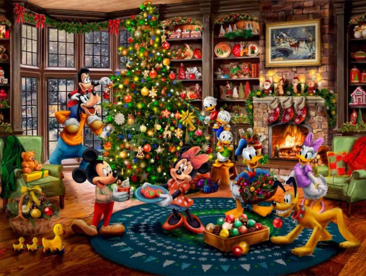 Mickey And Minnie Trimming The Tree Painting