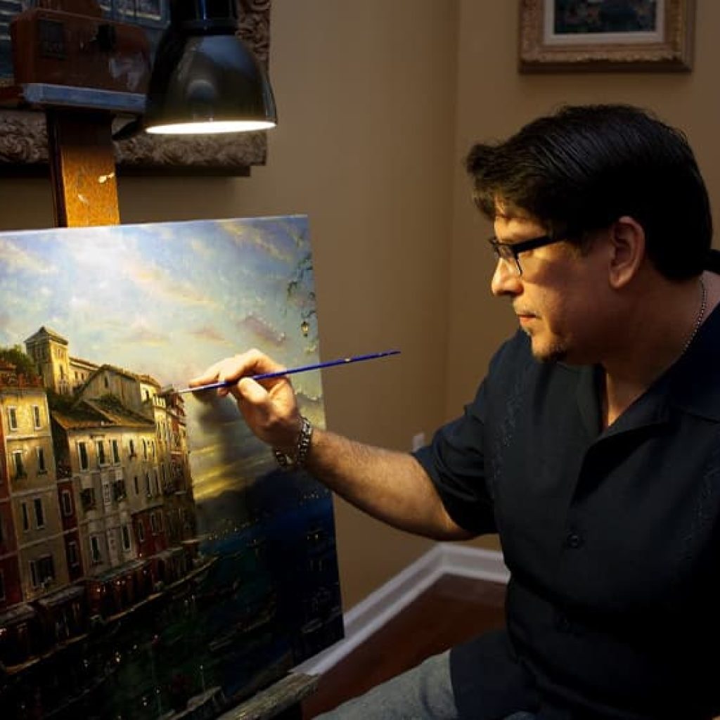 Robert Finale Biography &Ndash; Thomas Kinkade Gallery Of Murfreesboro Robert Finale Painting In His Studio