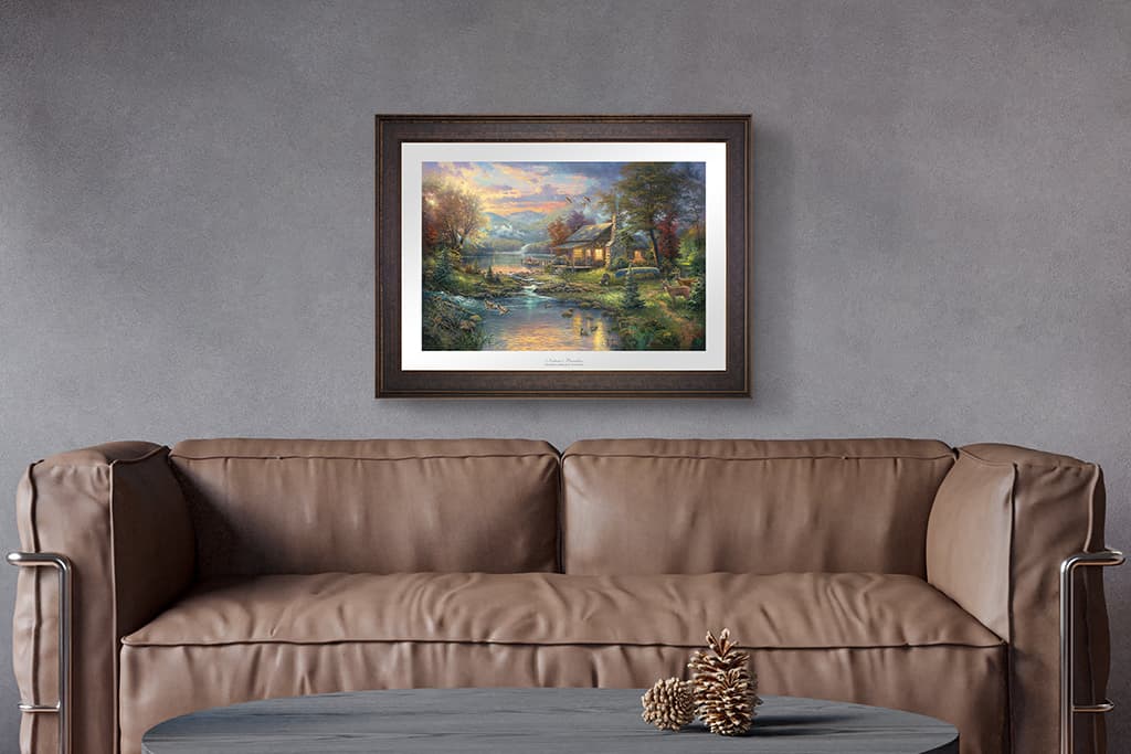 Tktn About Limited Edition Art &Ndash; Thomas Kinkade Gallery Of Murfreesboro Thomas Kinkade Studios Limited Edition Canvas, Framed On A Wall Above A Living Room Sofa