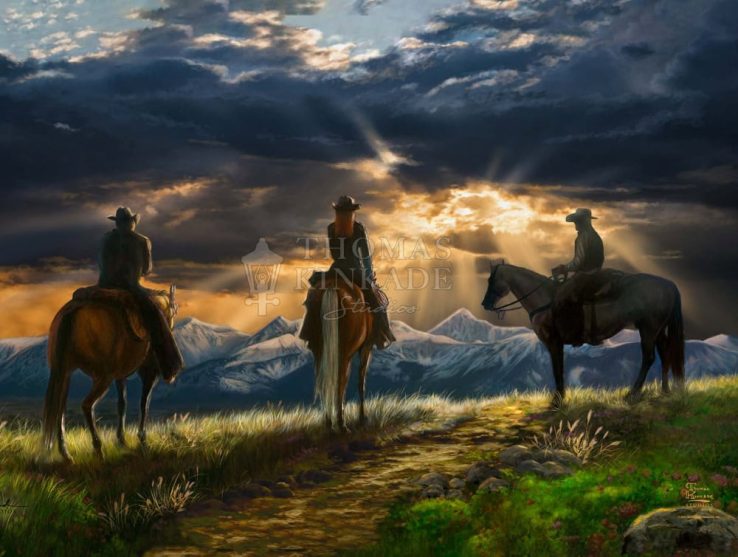 Thomas Kinkade Studios Yellowstone Under The Big Sky Cowboy Painting