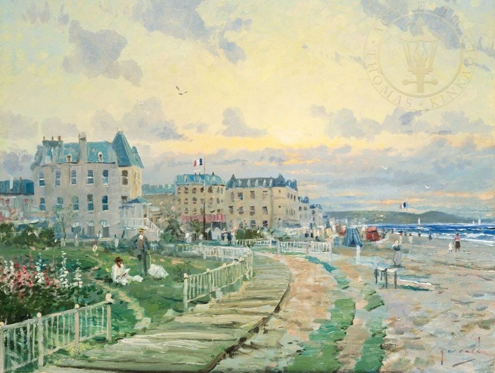 An Impressionist Painting Of A Beachside Resort And Park. Boardwalk Flowers By Robert Girrard