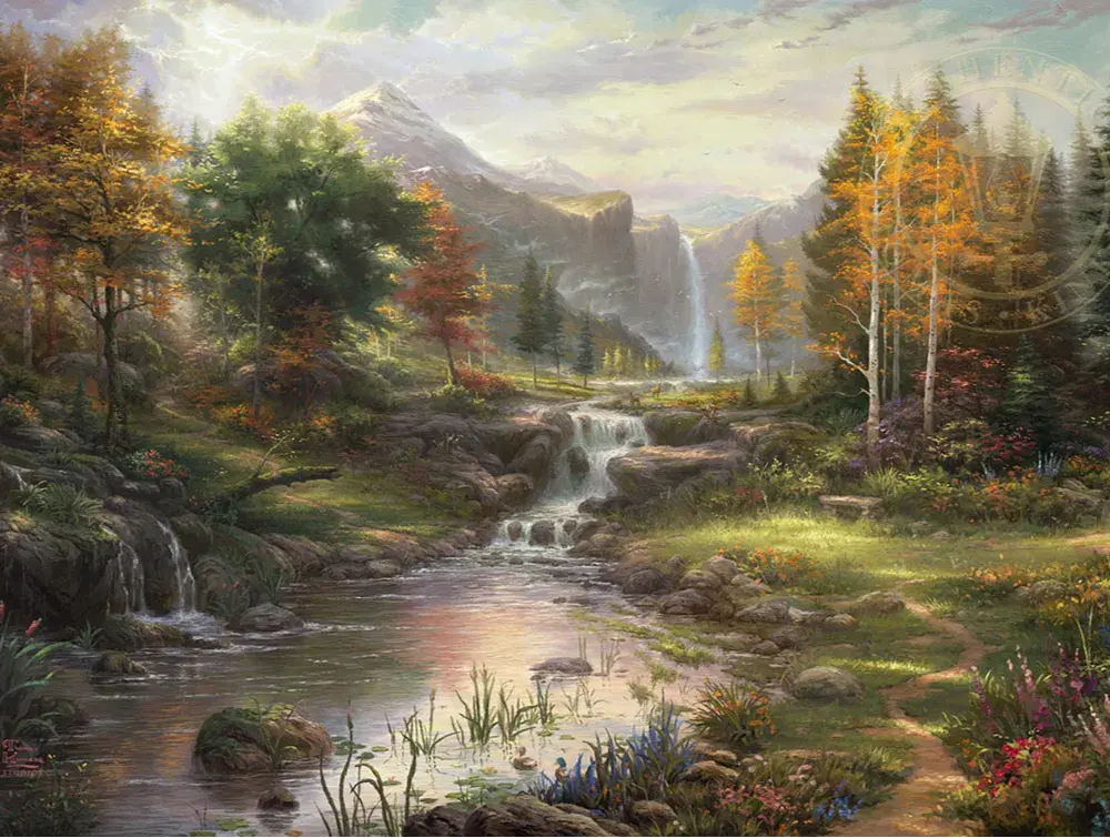Painting Of A Wilderness Landscape By Thomas Kinkade Studios.