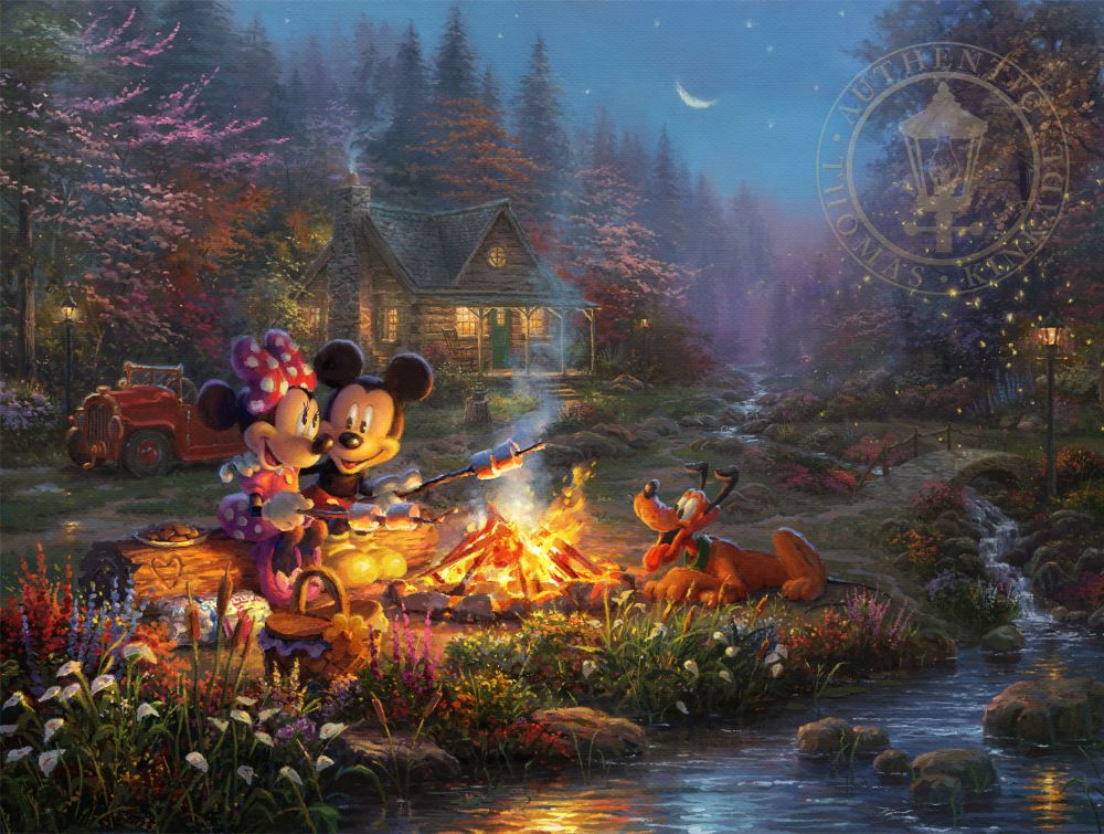 Decorating Childs Room Kinkade Disney Art &Ndash; Thomas Kinkade Gallery Of Murfreesboro Mickey And Minnie - Sweetheart Campfire By Thomas Kinkade Studios