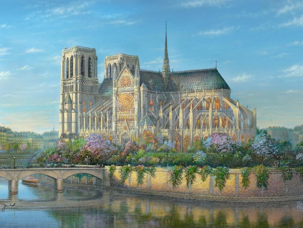 Notre Dame Painting by Thomas Kinkade Studios