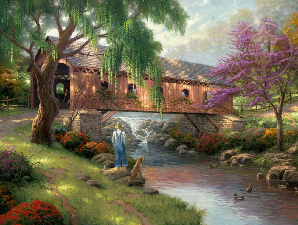 Paintings For Fathers Day &Ndash; Thomas Kinkade Gallery Of Murfreesboro The Old Fishin' Hole By Thomas Kinkade