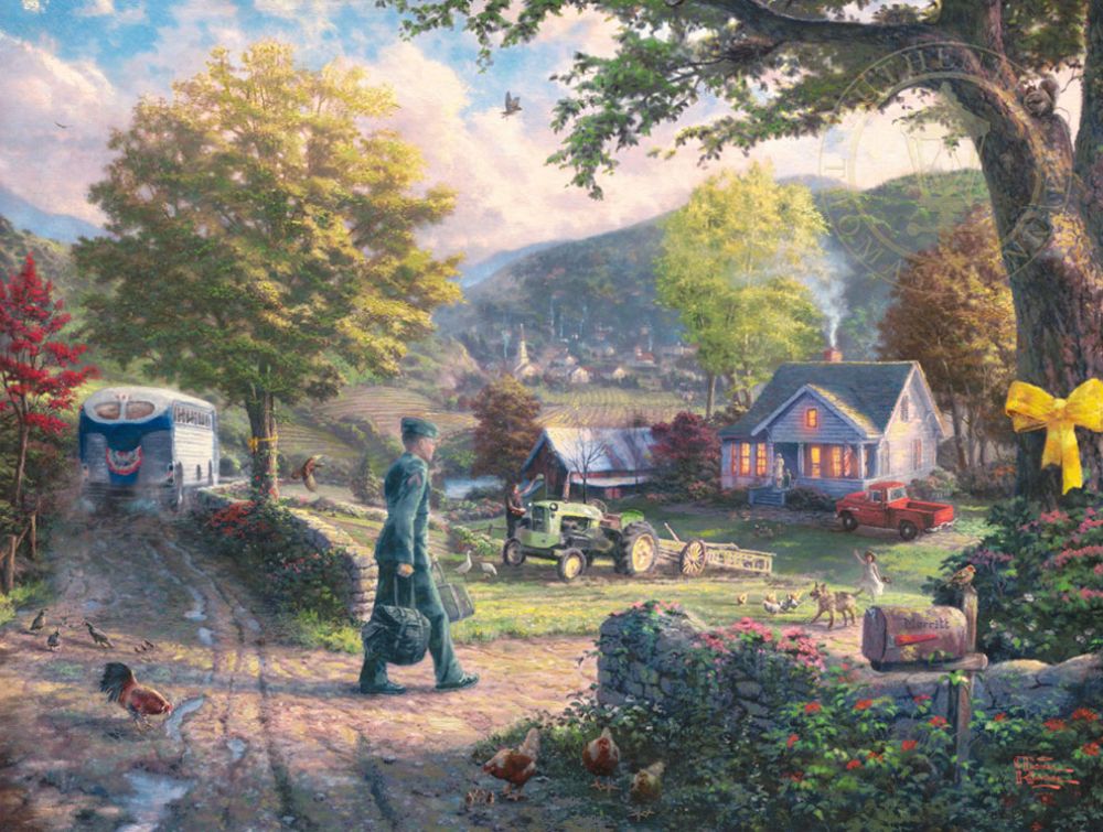 Patriotic Spirit In Kinkades American Art &Ndash; Thomas Kinkade Gallery Of Murfreesboro Homecoming Hero By Thomas Kinkade