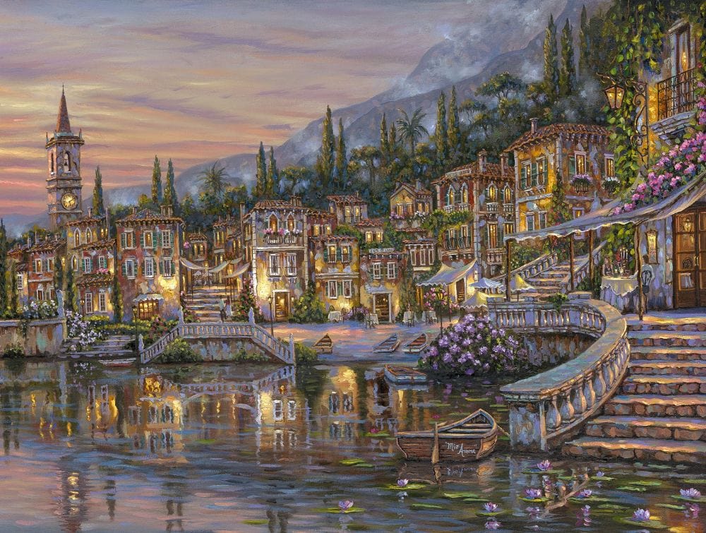 Spring Art European Charm Robert Finales Village Scenes &Ndash; Thomas Kinkade Gallery Of Murfreesboro Varenna, Mio Amor By Robert Finale