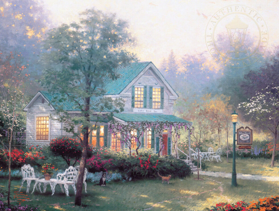 トーマス・キンケイド、Moonlight Sleigh Ride Thomas Kinkade Moonlight Sleigh Ride canvas painting in